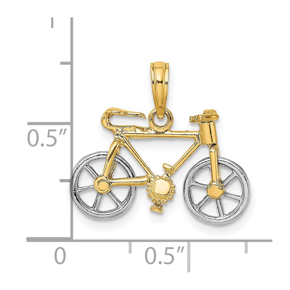 14k Two-tone 20.1 mm 3-D Bicycle w/ Moveable Tires Charm (1.96 grams)