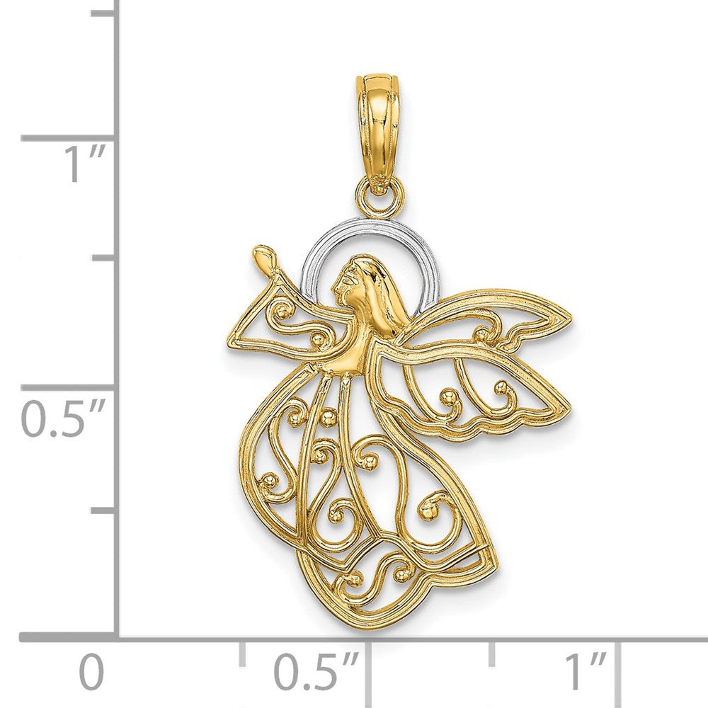 14k Yellow & Rhodium 18 mm Flying Angel Charm (1.13 grams)