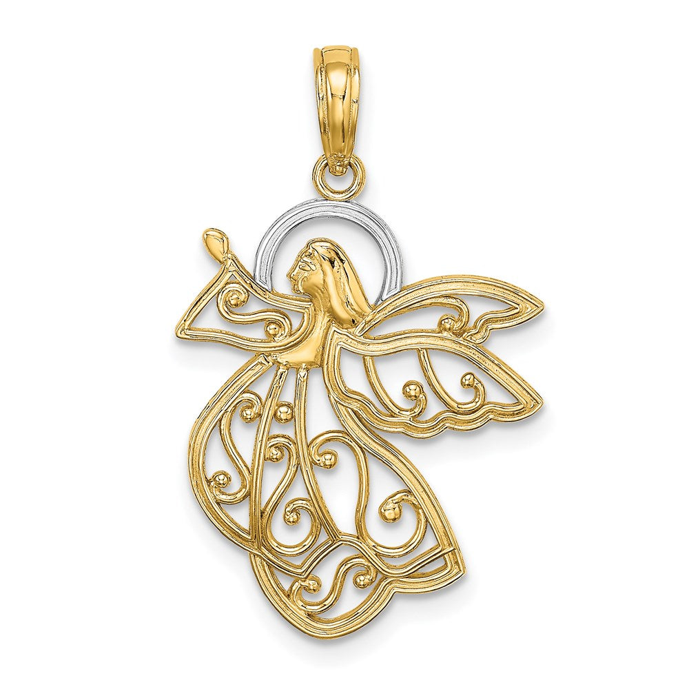 14k Yellow & Rhodium 18 mm Flying Angel Charm (1.13 grams)