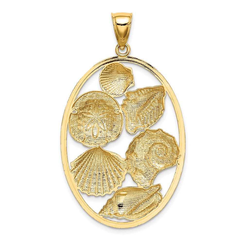14k Yellow & Rhodium 28.4 mm Shell Cluster In Oval Frame Charm (4.59 grams)