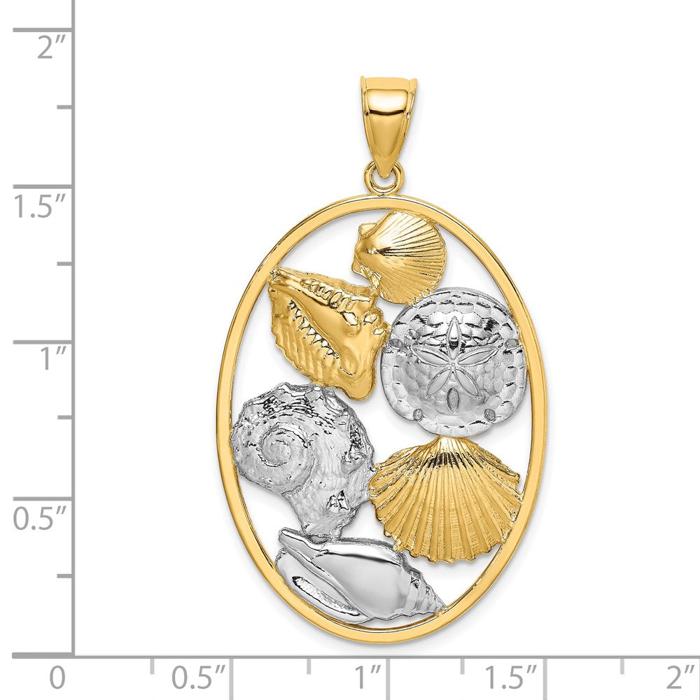14k Yellow & Rhodium 28.4 mm Shell Cluster In Oval Frame Charm (4.59 grams)