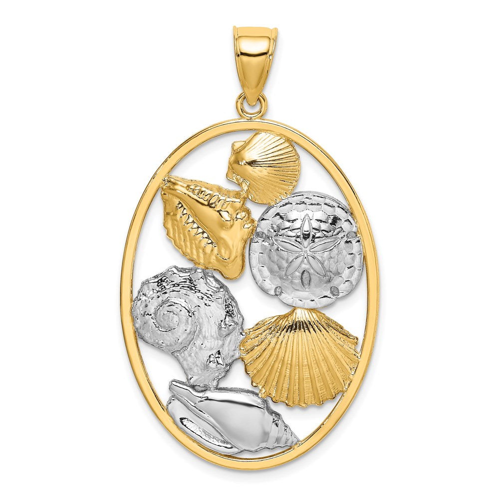 14k Yellow & Rhodium 28.4 mm Shell Cluster In Oval Frame Charm (4.59 grams)