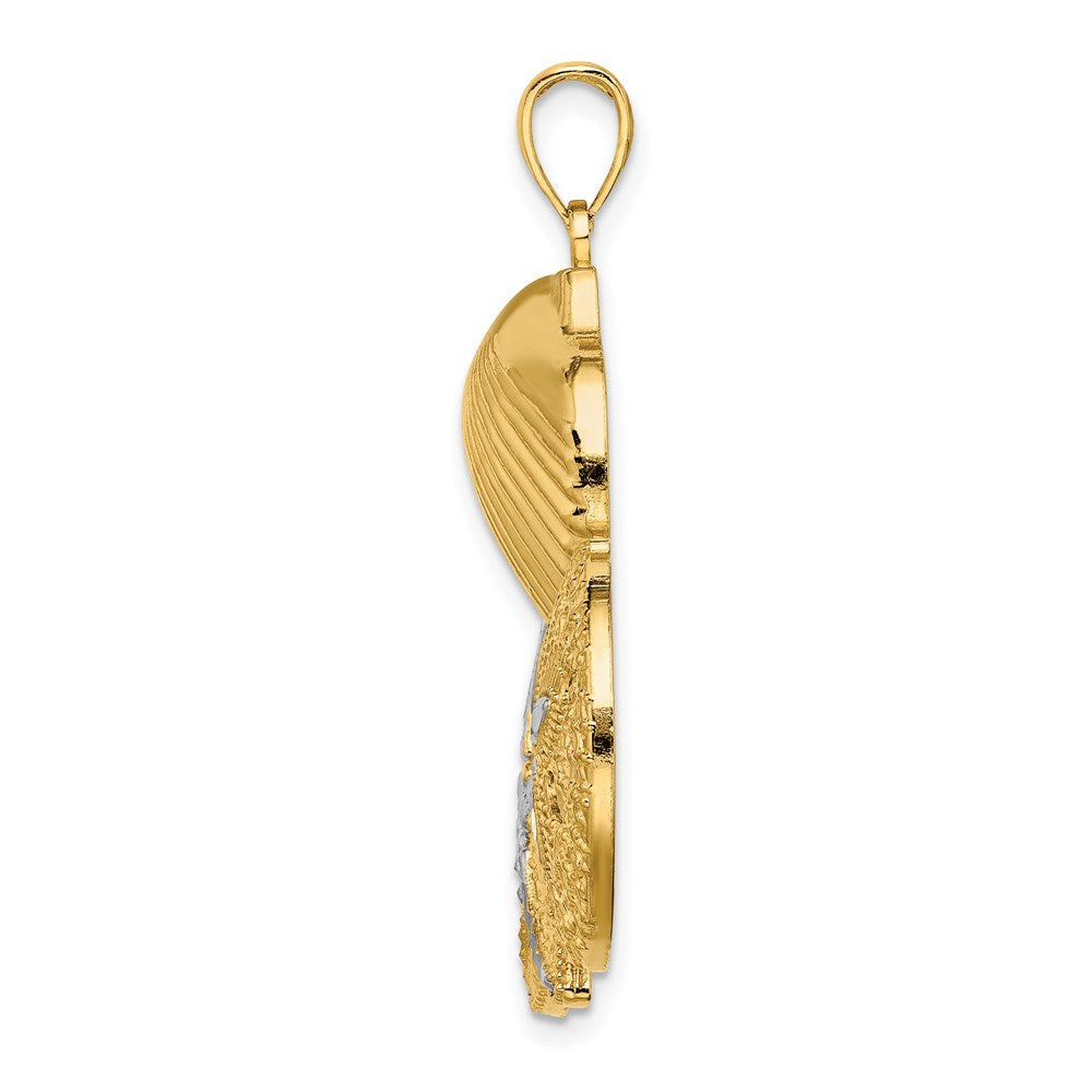 14k Yellow & Rhodium 35 mm Diamond-cut Scallop Starfish Sand Dollar Charm (5.57 grams)