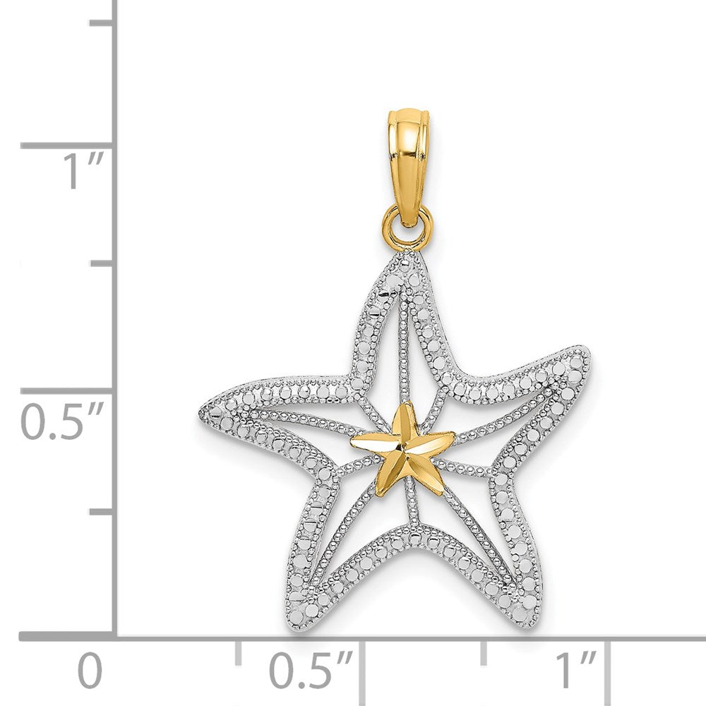 14k Yellow & Rhodium 22.35 mm Diamond-cut Starfish W/ Star Charm (1.36 grams)