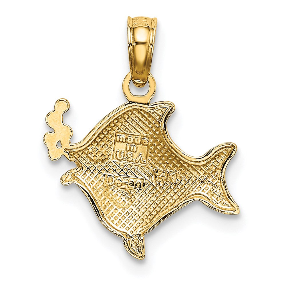 14k Yellow & Rhodium 14.2 mm 2-D Fish w/ Bubbles Charm (0.66 grams)