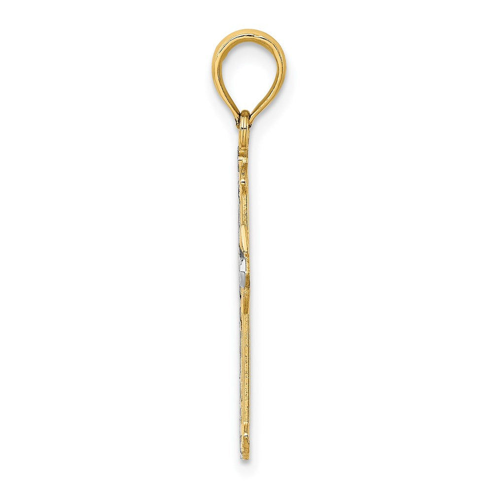 14k Yellow & Rhodium 15 mm D/C Cross Charm (0.75 grams)