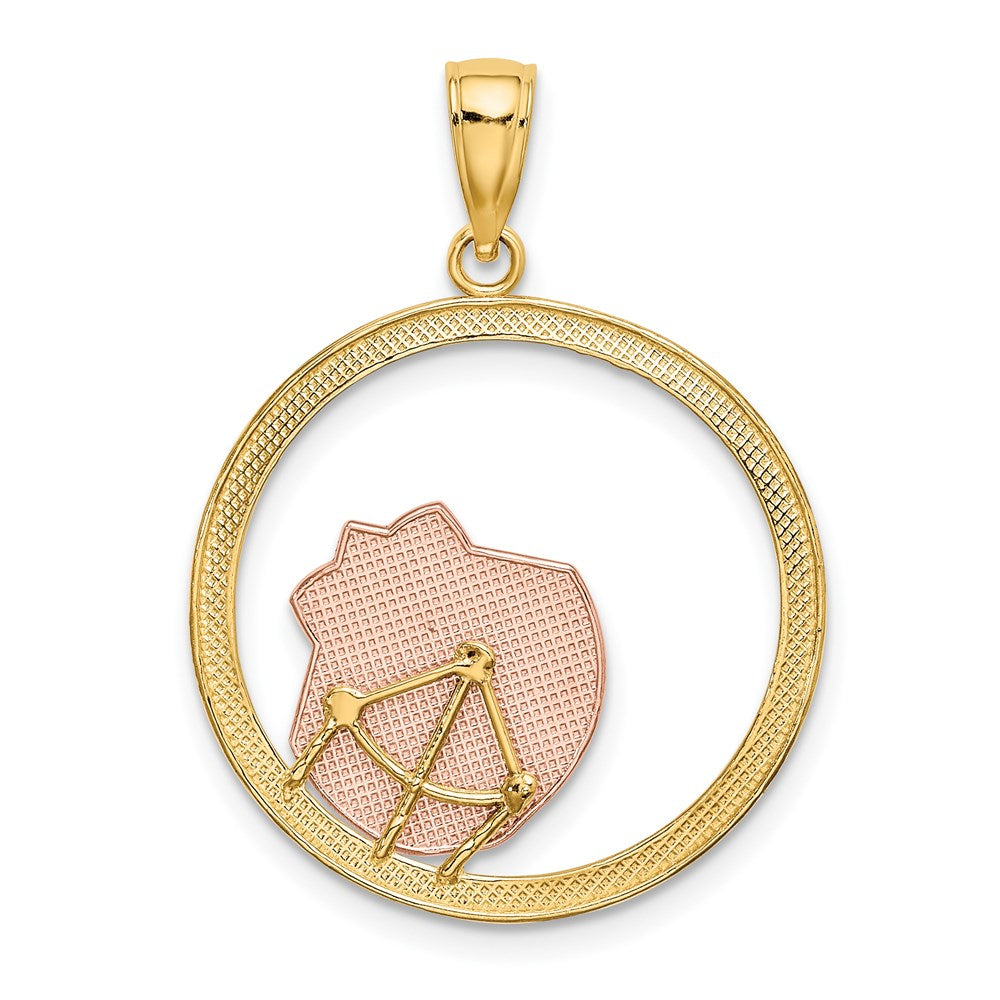 14k Two-tone 22.8 mm Scallop Shell In Circle Charm (2.08 grams)