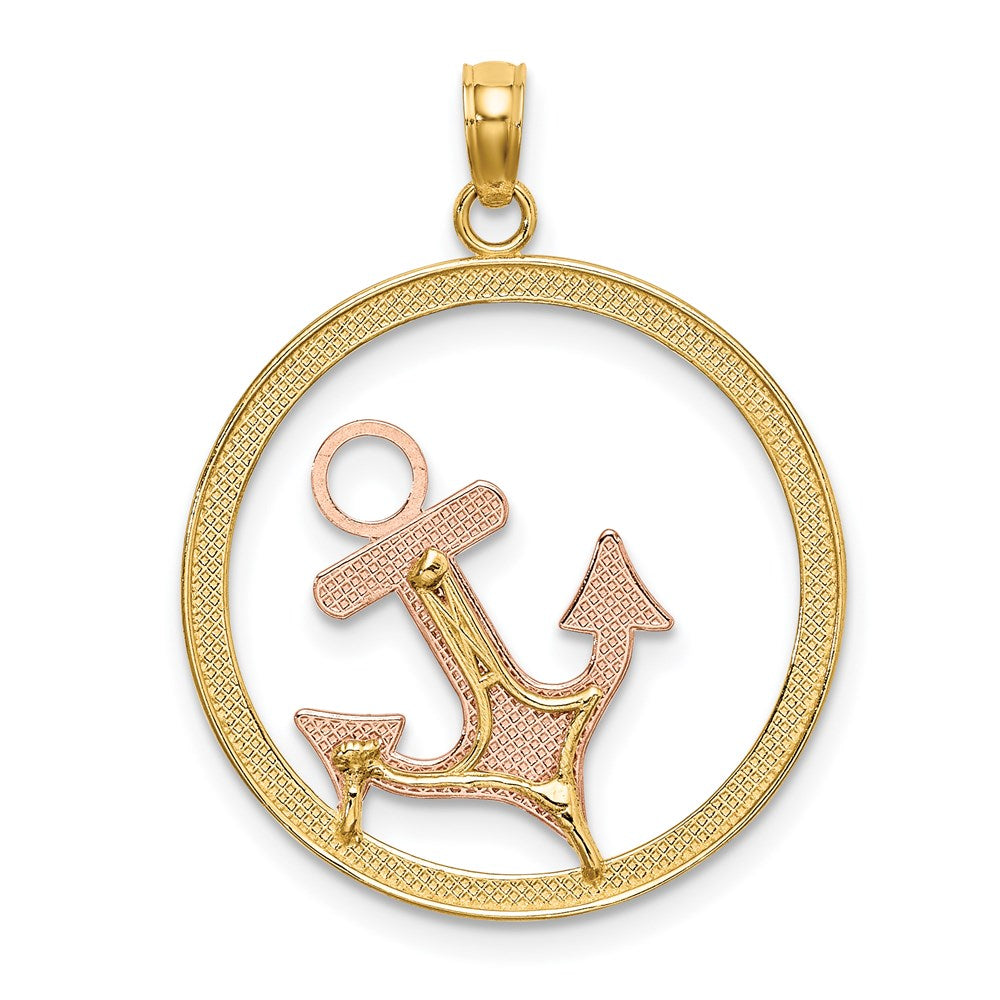 14k Two-tone 22.45 mm Anchor In Circle Charm (1.89 grams)