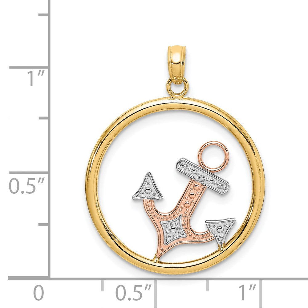 14k Two-tone 22.45 mm Anchor In Circle Charm (1.89 grams)