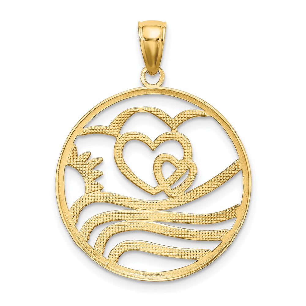 14k and White Rhodium Sunset/Hearts/Water in Circle Charm (1.71 grams)