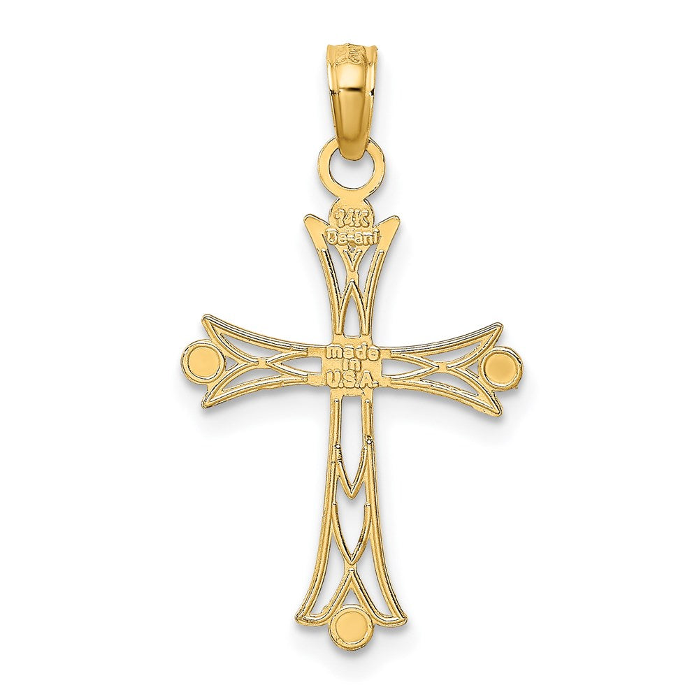 14k Yellow & Rhodium 16 mm Textured Cross Charm (0.63 grams)