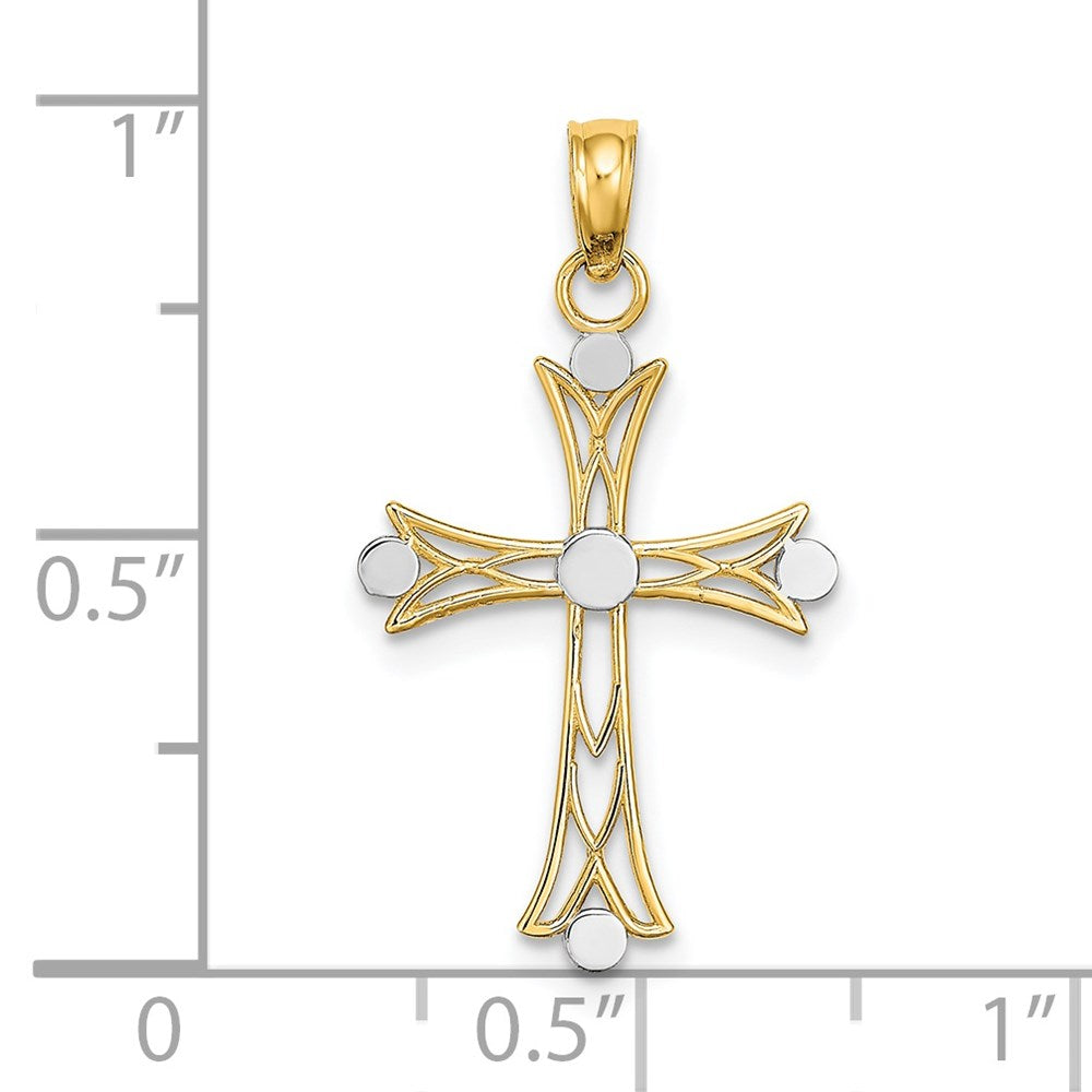 14k Yellow & Rhodium 16 mm Textured Cross Charm (0.63 grams)