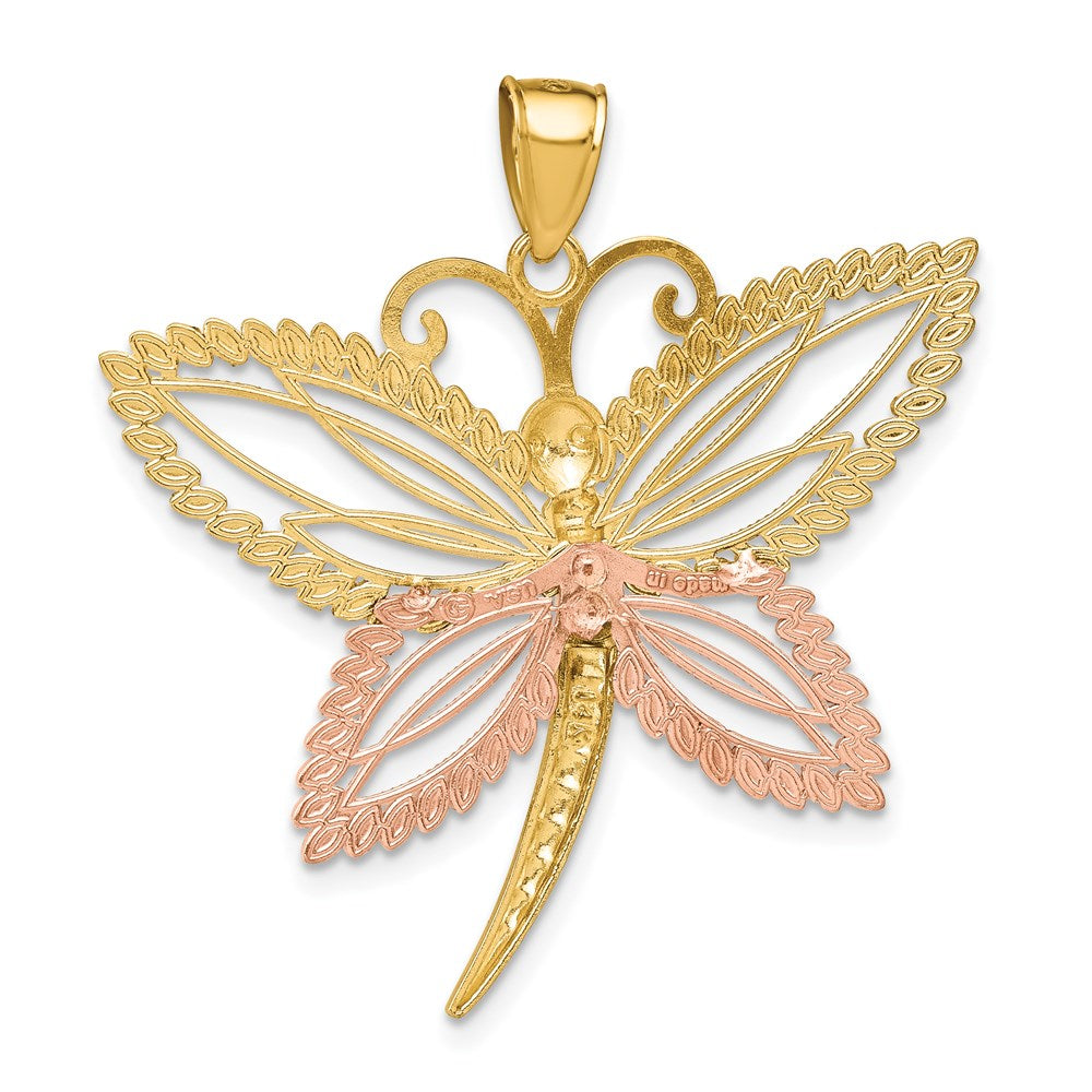 14k Two-tone 36.8 mm Dragonfly w/Beaded D/C Wings Charm (3.15 grams)