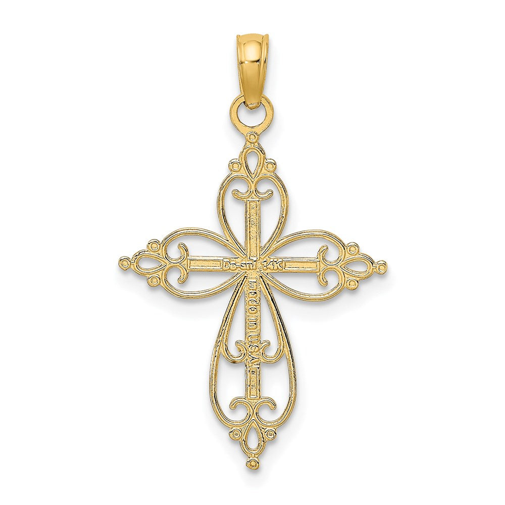14k Yellow & Rhodium 18.5 mm Beaded Cross Charm (0.8 grams)
