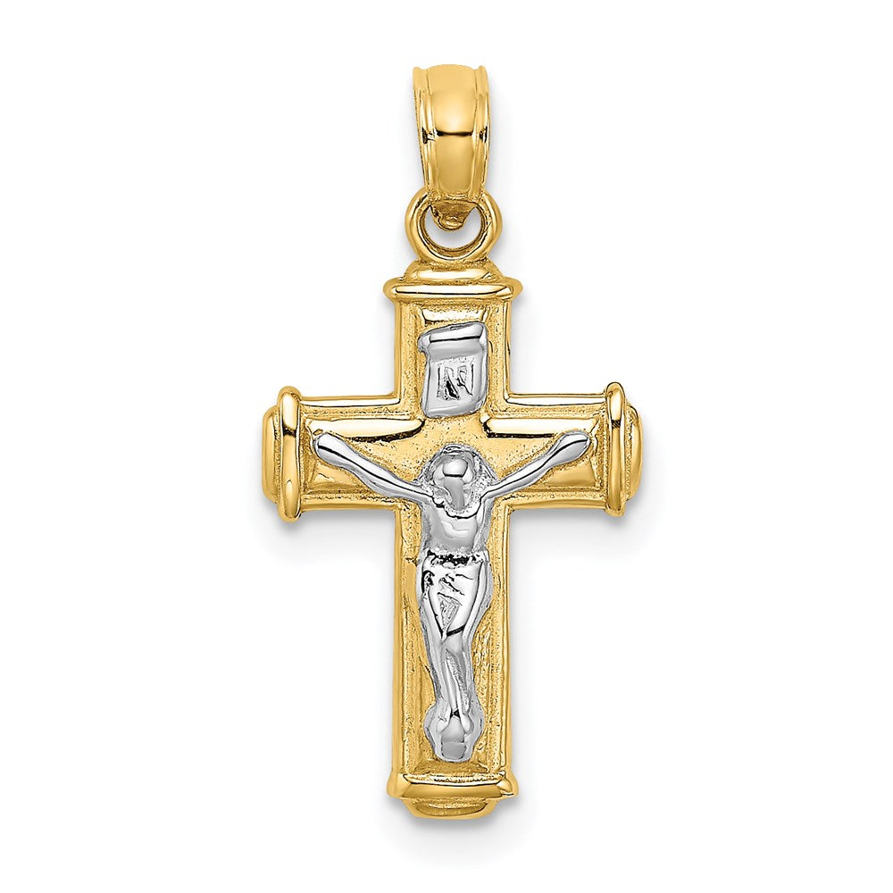 14k Yellow & Rhodium 12 mm Polished Block INRI Crucifix Charm (0.97 grams)