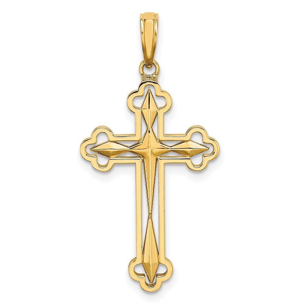 14k Yellow & Rhodium 17 mm D/C Reversible Cross Charm (1.4 grams)