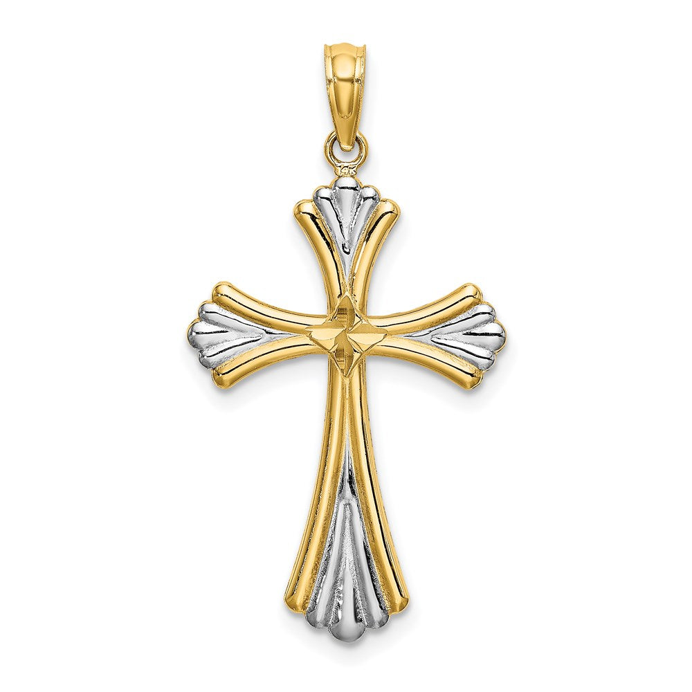 14k Yellow & Rhodium 17 mm and D/C Reversible Cross Charm (2.19 grams)