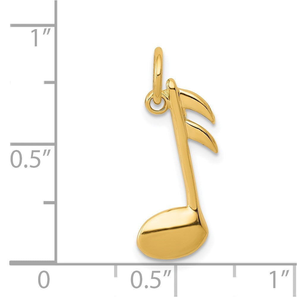 14k Yellow Gold 10 mm Polished Flat-Backed Musical Note Charm (0.88 grams)