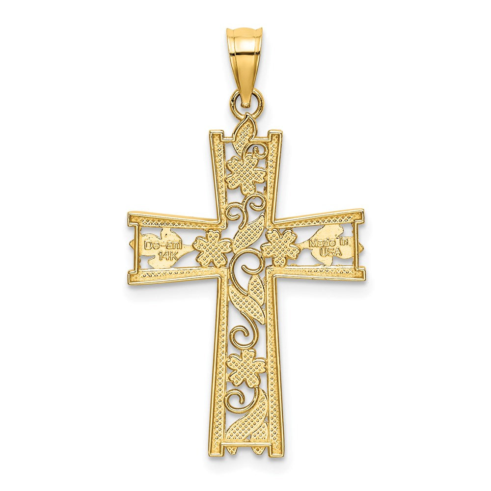14k Yellow & Rhodium 18 mm and D/C Flower Design Cross Charm (1.16 grams)