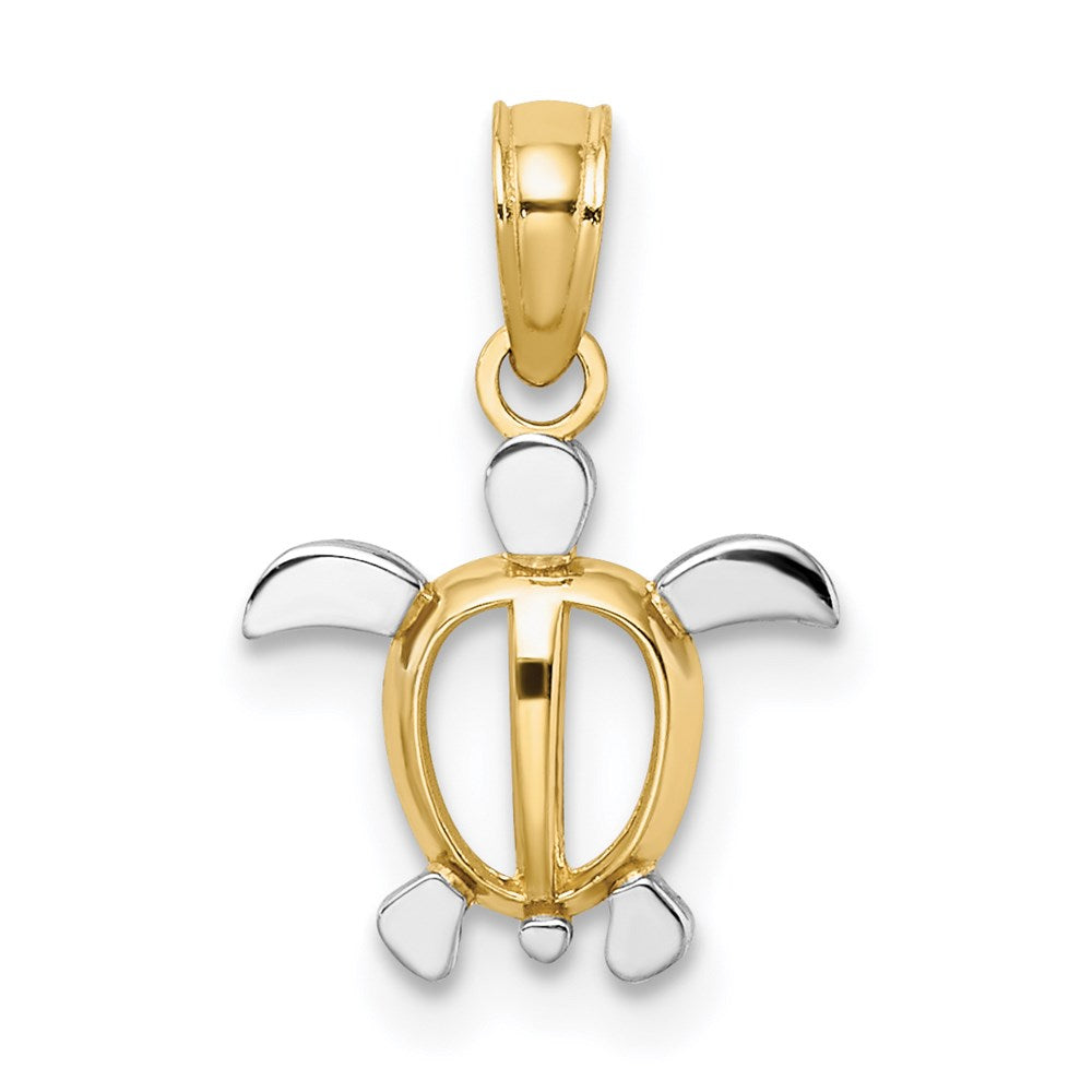 14k Yellow & Rhodium 10.7 mm Sea Turtle Charm (0.33 grams)