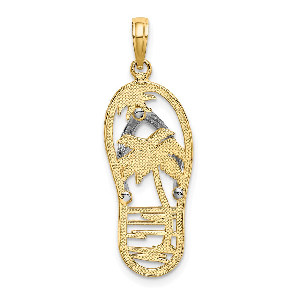 14k Yellow & Rhodium 11.5 mm Palm Tree Flip-Flop Charm (1.68 grams)