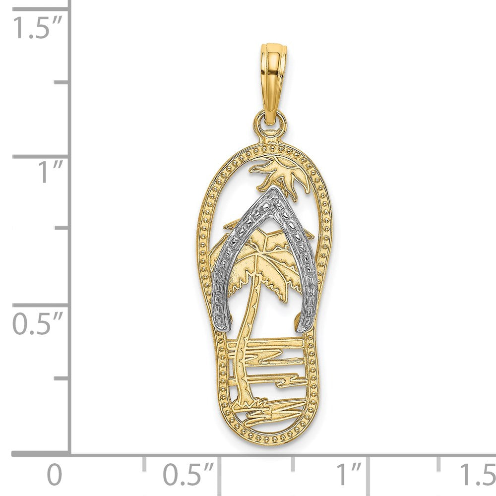 14k Yellow & Rhodium 11.5 mm Palm Tree Flip-Flop Charm (1.68 grams)