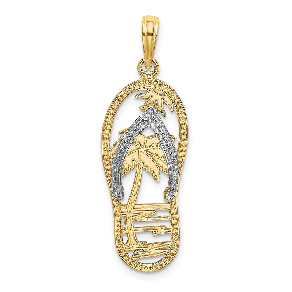 14k Yellow & Rhodium 11.5 mm Palm Tree Flip-Flop Charm (1.68 grams)