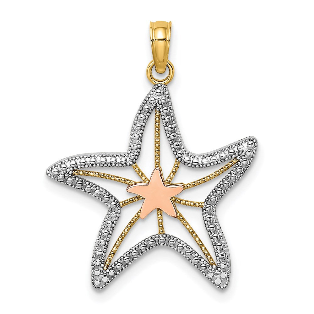 14k Two-tone 20.95 mm Cut-Out Small Starfish Charm (1.54 grams)