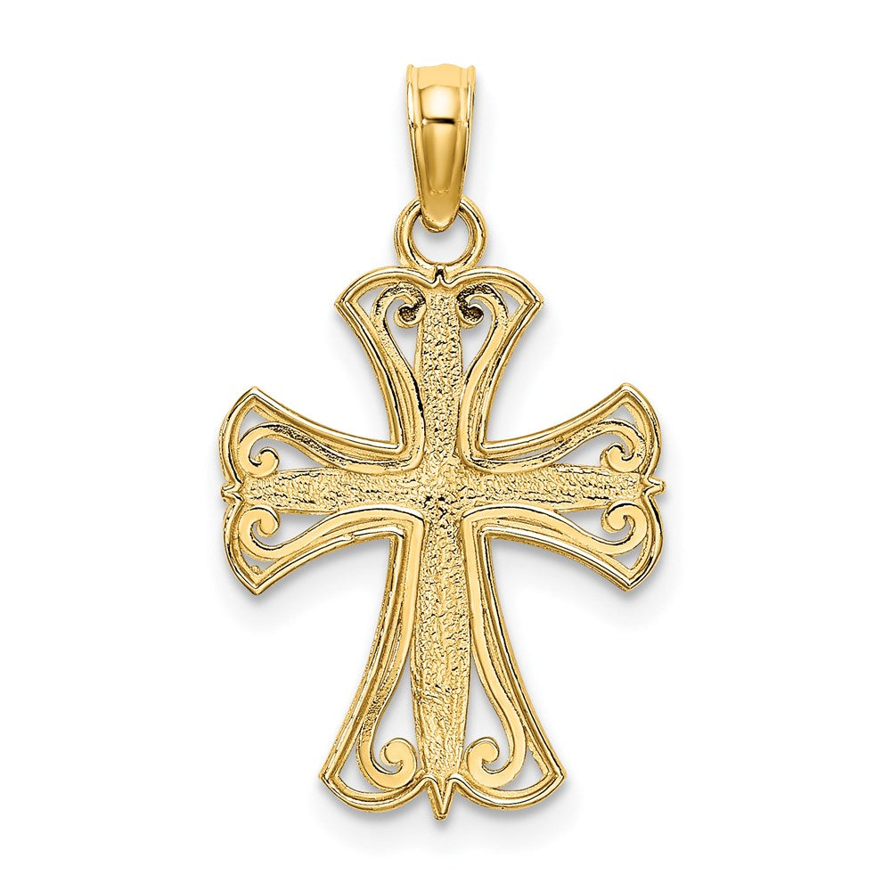 14k Yellow & Rhodium 14 mm Textured Cross Charm (1.16 grams)