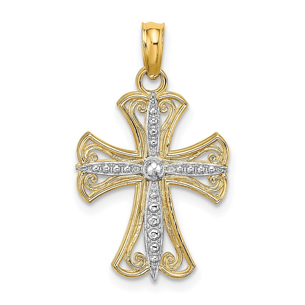 14k Yellow & Rhodium 14 mm Textured Cross Charm (1.16 grams)