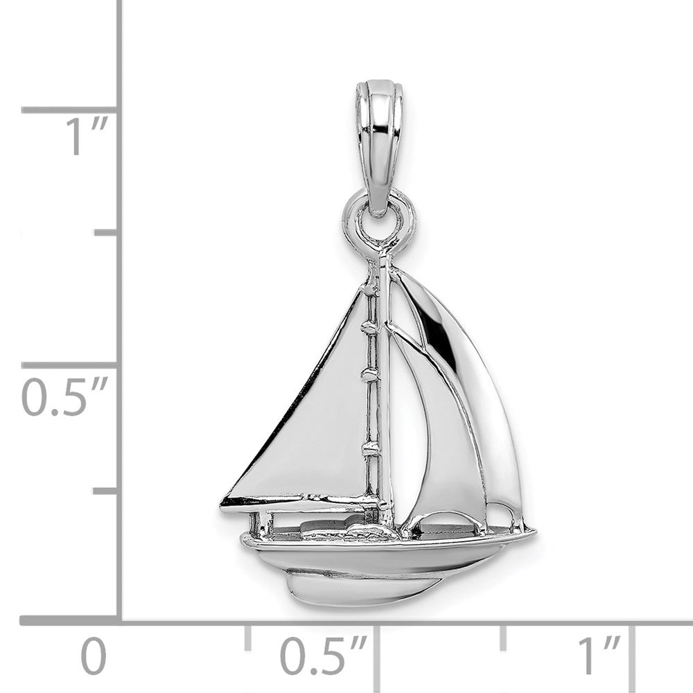 14k White Gold 15.4 mm Polished 3-D Sailboat Charm (1.58 grams)
