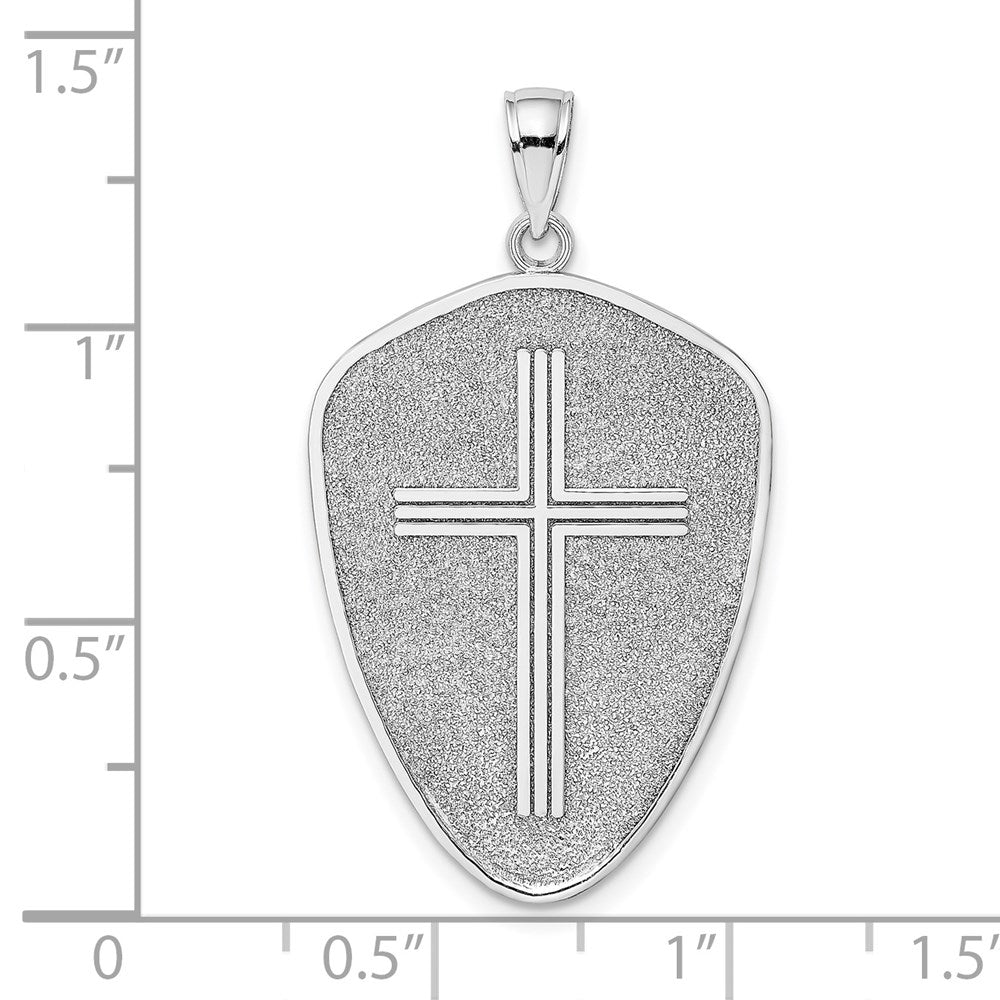14k White Gold 20 mm Cross Shield w/ Joshua 1:9 On Reverse Charm (3.45 grams)