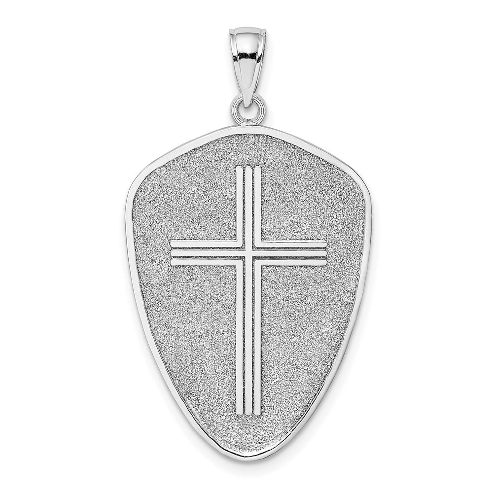 14k White Gold 20 mm Cross Shield w/ Joshua 1:9 On Reverse Charm (3.45 grams)