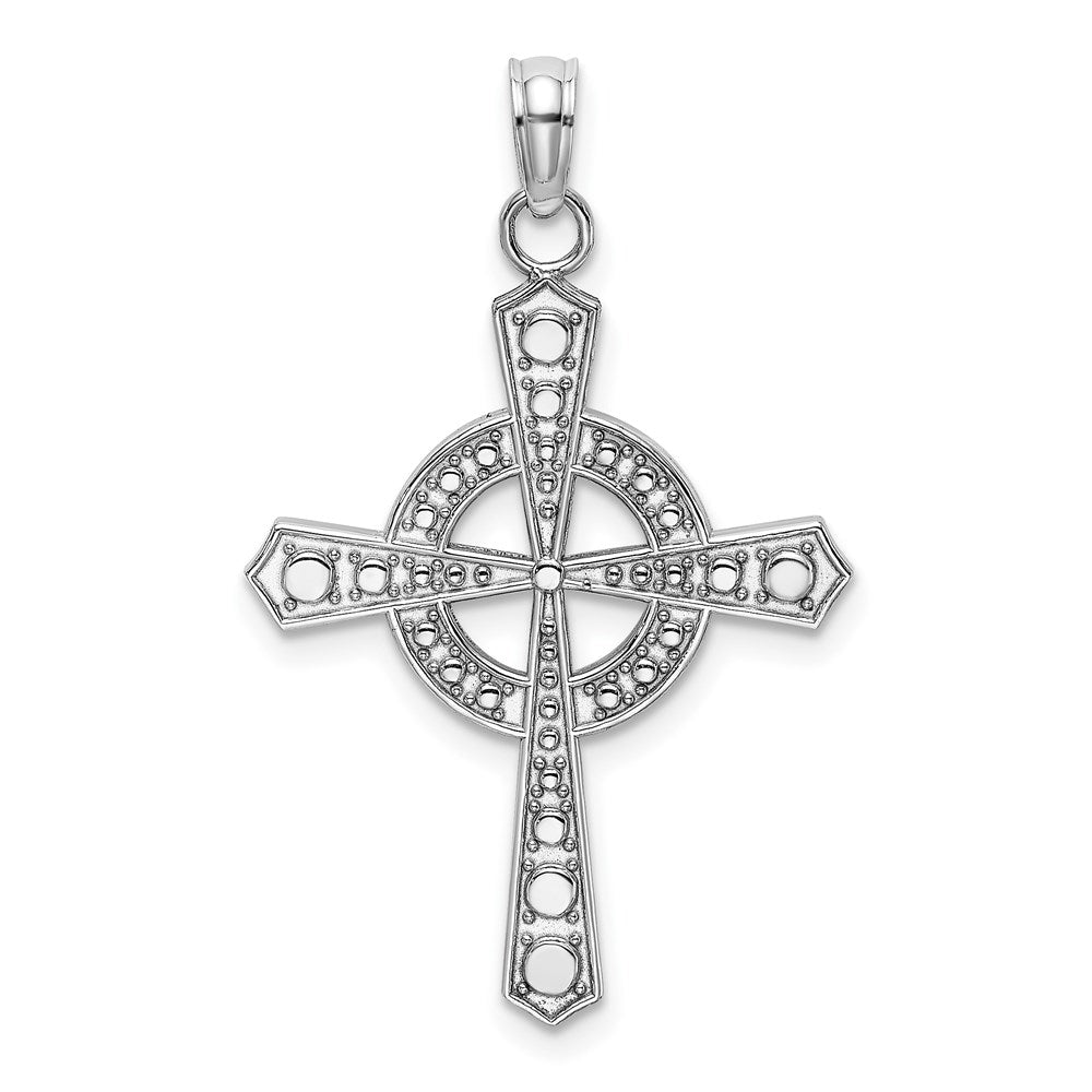 14k White Gold 20 mm Beaded Celtic Cross w/ Eternity Charm (1.39 grams)