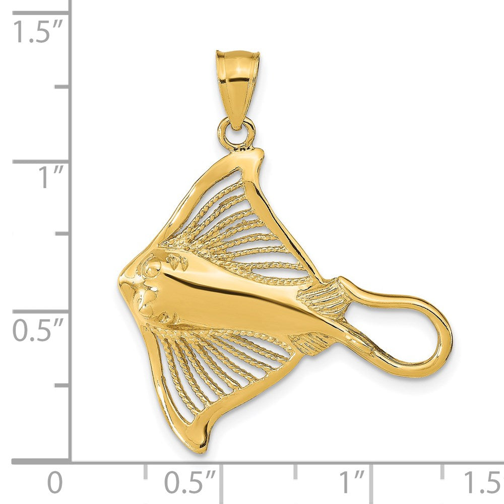 14k Yellow Gold 29.1 mm Polished and Cut-Out Textured Accent Stingray Charm (3.33 grams)