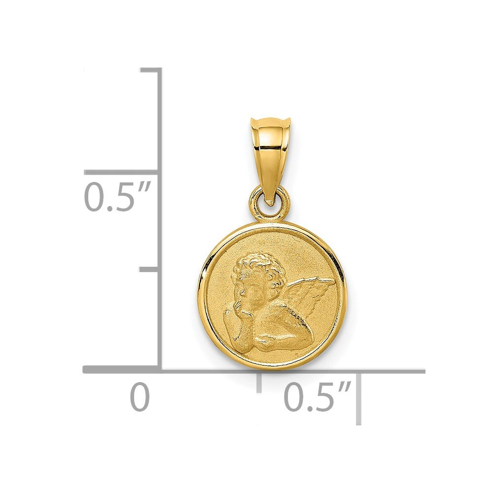 14k Yellow Gold 10.35 mm Engraved Angel Coin Charm (1.05 grams)