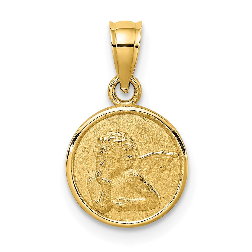 14k Yellow Gold 10.35 mm Engraved Angel Coin Charm (1.05 grams)