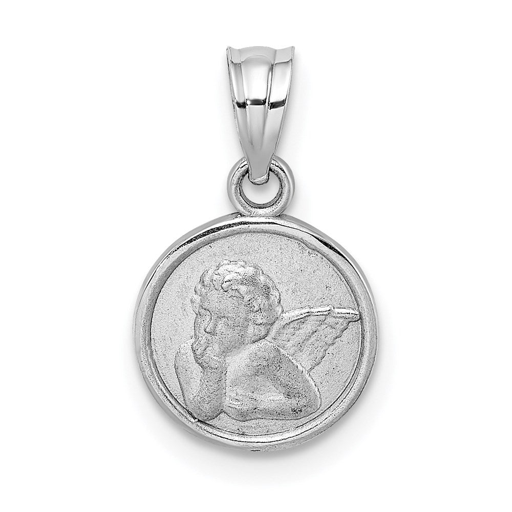14k White Gold 10.35 mm Engraved Angel Coin Charm (1 grams)