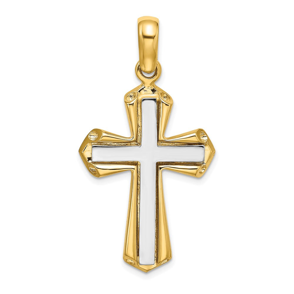 14k Two-tone 23.45 mm Two-tone Polished Cross Charm (7.91 grams)