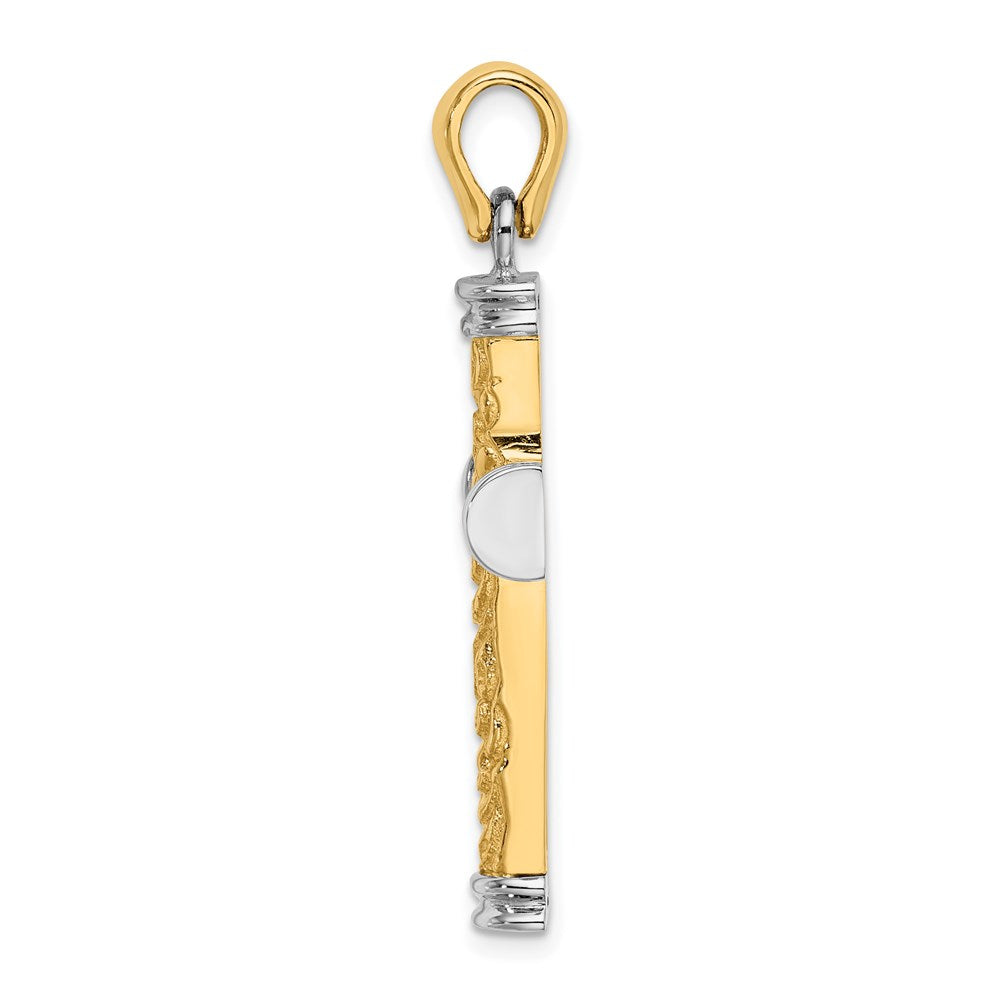 14k Two-tone 19.15 mm Scroll and Double Endcaps Cross Charm (6.79 grams)