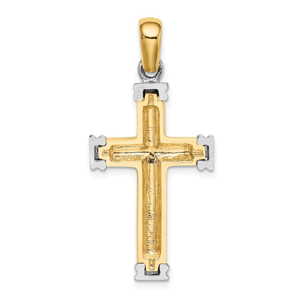 14k Two-tone 19.15 mm Scroll and Double Endcaps Cross Charm (6.79 grams)