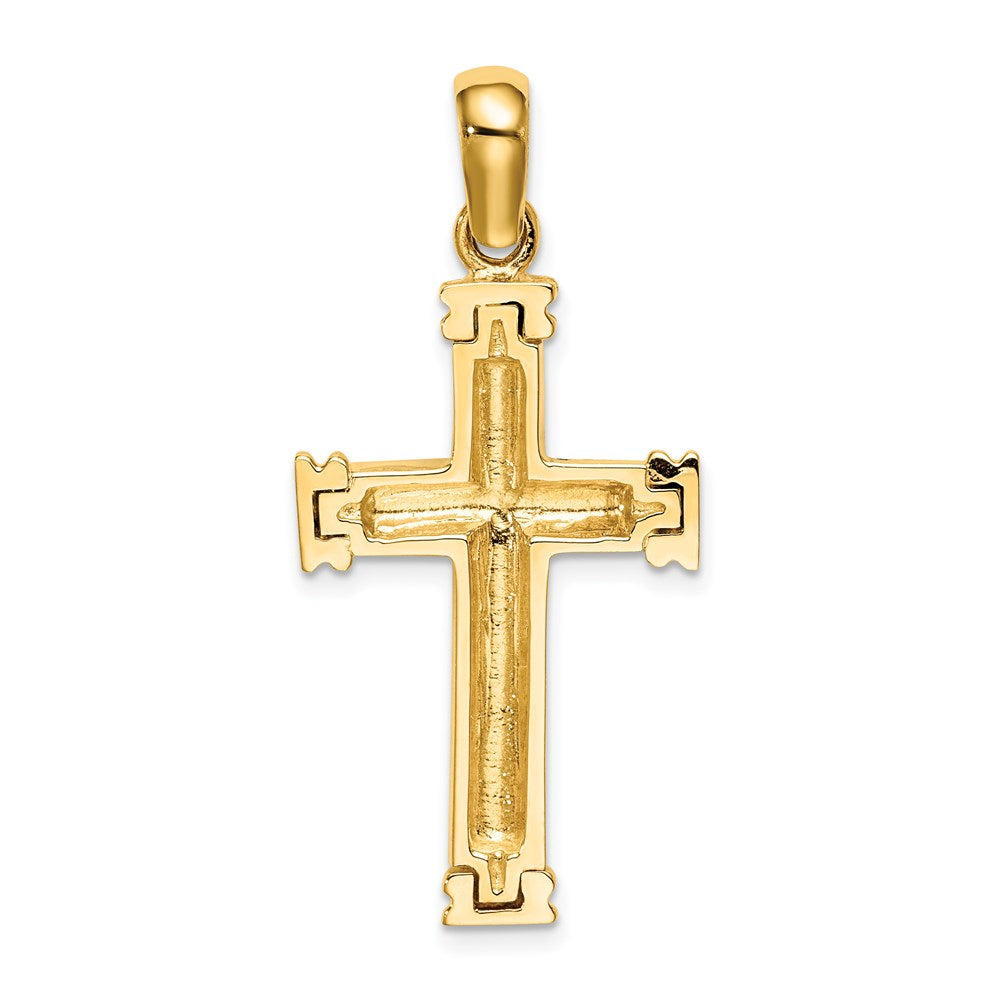 14k Yellow Gold 19.15 mm Scroll w/Double Endcaps Cross Charm (6.64 grams)