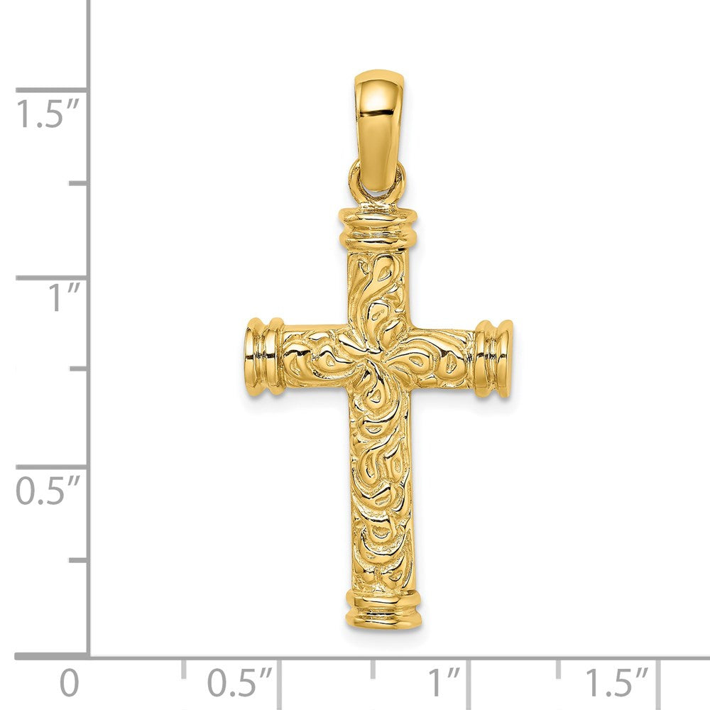 14k Yellow Gold 19.15 mm Scroll w/Double Endcaps Cross Charm (6.64 grams)