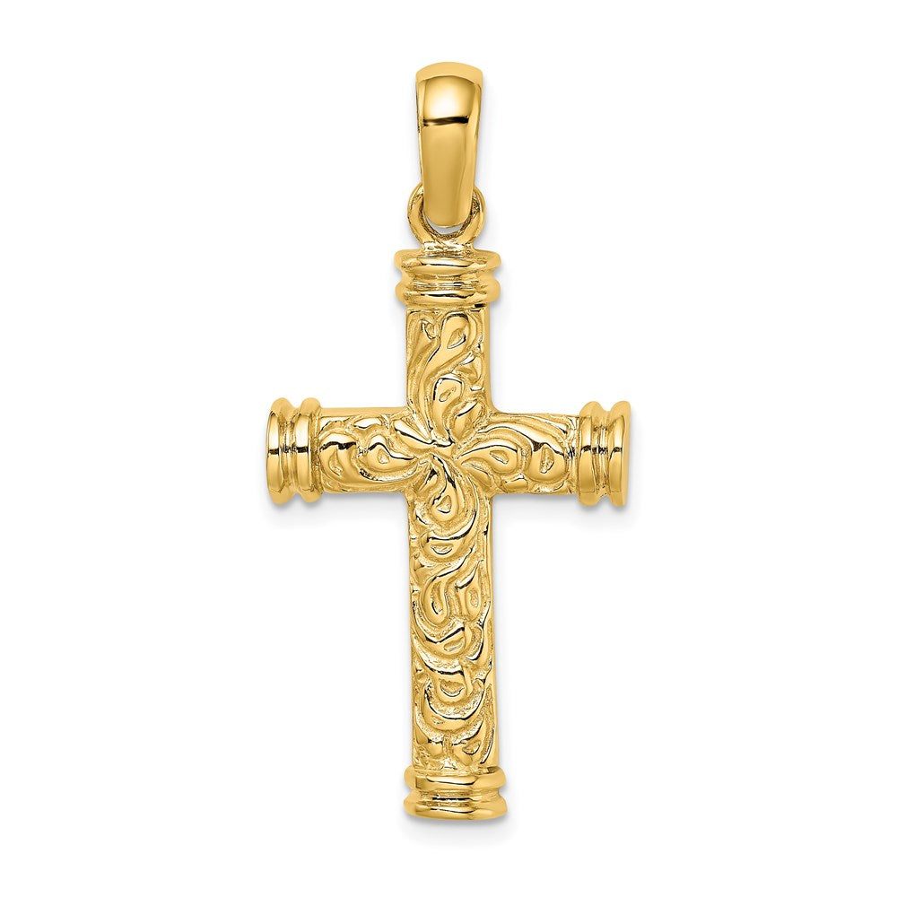 14k Yellow Gold 19.15 mm Scroll w/Double Endcaps Cross Charm (6.64 grams)