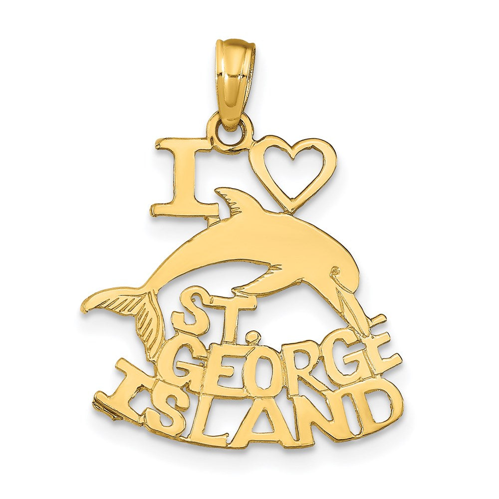 14k Yellow Gold 20 mm I HEART ST. GEORGE ISLAND w/Dolphin Pendant
