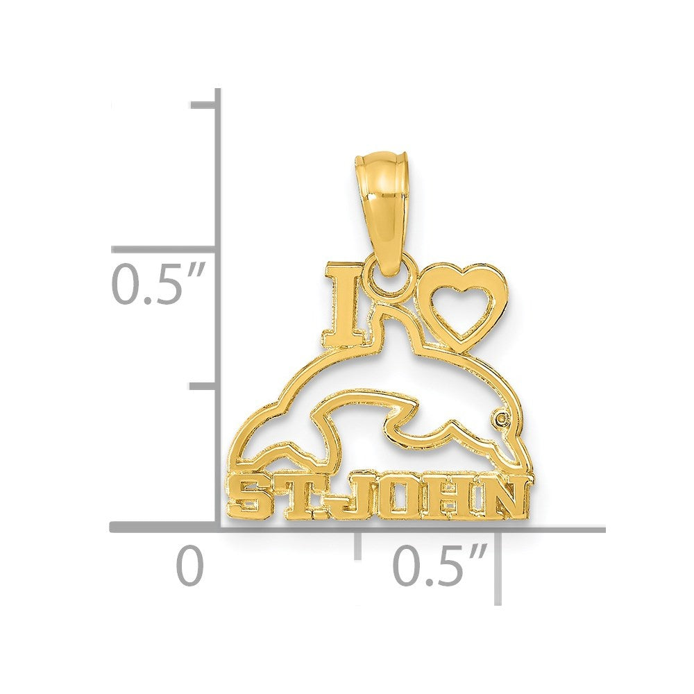 14k Yellow Gold 15 mm I HEART ST. JOHN w/Dolphin Pendant (0.58 grams)