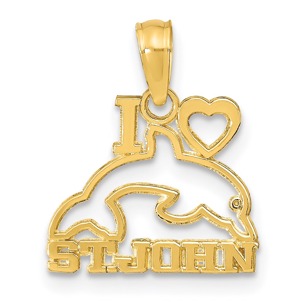 14k Yellow Gold 15 mm I HEART ST. JOHN w/Dolphin Pendant (0.58 grams)