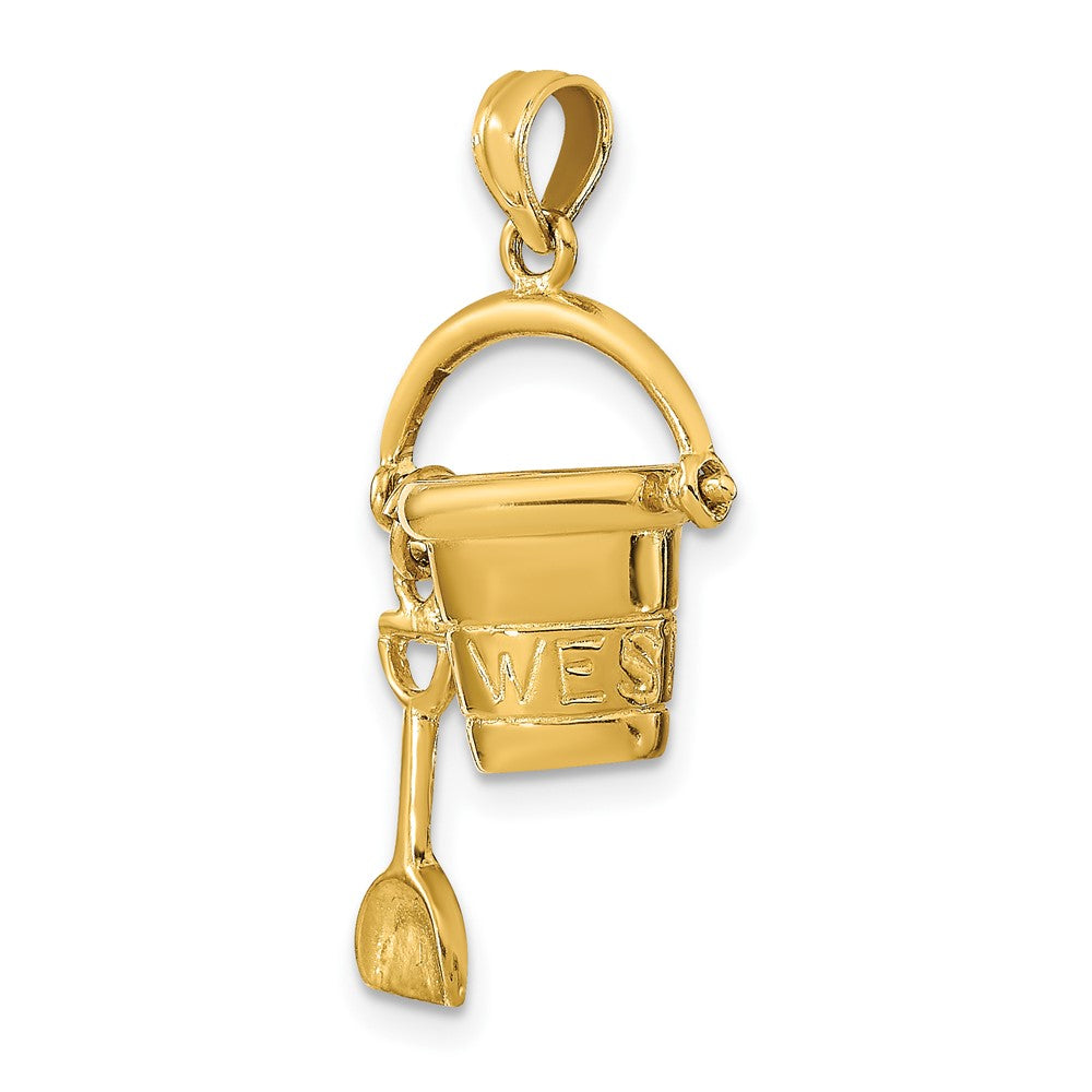 14k Yellow Gold 14 mm 3D KEY WEST Pail and Shovel Pendant (2.43 grams)