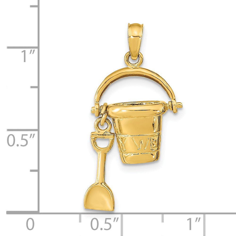 14k Yellow Gold 14 mm 3D KEY WEST Pail and Shovel Pendant (2.43 grams)