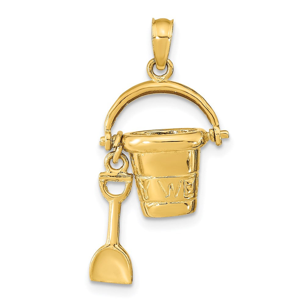 14k Yellow Gold 14 mm 3D KEY WEST Pail and Shovel Pendant (2.43 grams)